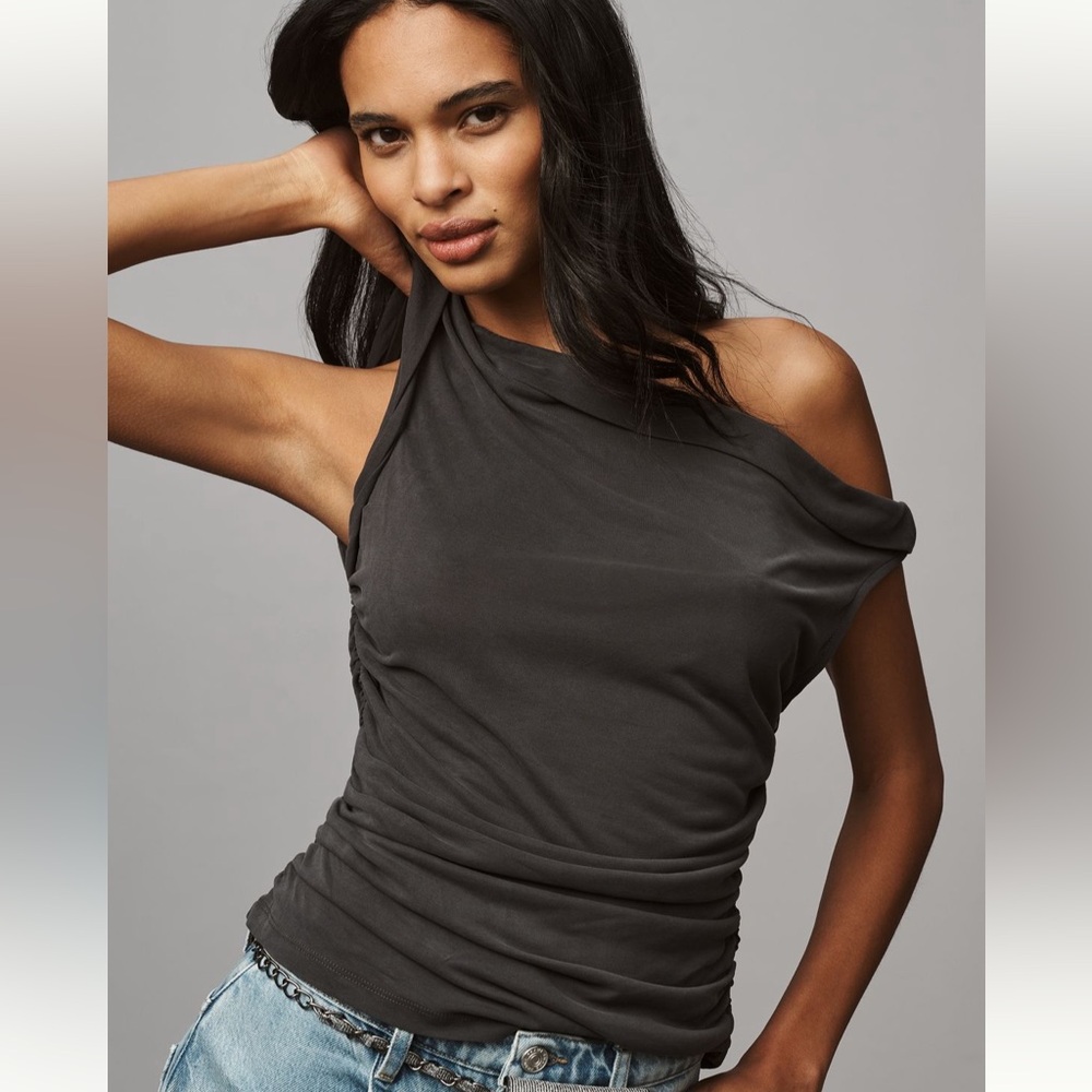 Anthropologie off shoulder one shoulder ruched knit top size med NWOT sold out